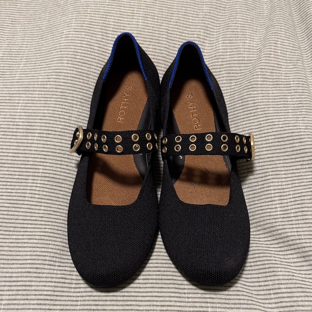Rothy's Black Mary Jane’s with gold buckle hardware